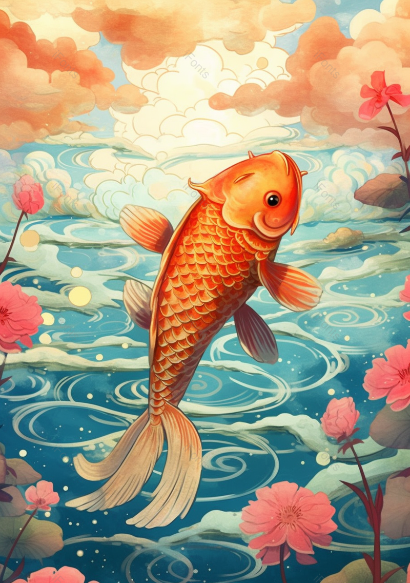 金色喜庆的锦鲤国潮中国风古典插画背景,插画/手绘图,插画/手绘图库,插画/手绘图下载,插画/手绘